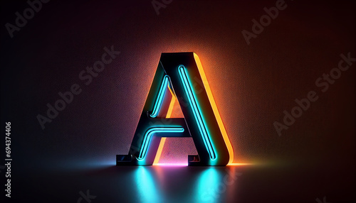 3d letter a with lights, Alphabet neon letters single with clean and minimalist background, Ai generated image photo
