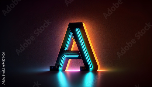 3d letter a with lights, Alphabet neon letters single with clean and minimalist background, Ai generated image