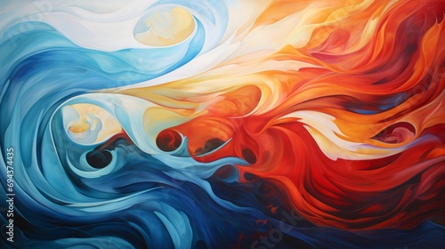 Vibrant abstract art depicting fluid fire and water dance, ideal for modern decor and creative projects.