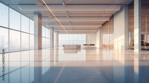 An Ethereal Office Space Blurred, Open, with Abstract Light Bokeh for Creative Design