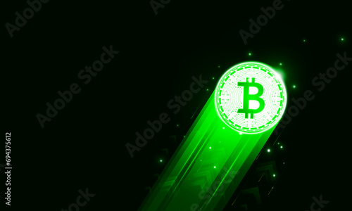Financial chart with moving up arrow graph bitcoin  cryptocurrency technology in stock market on green color background concept innovation background, vector design