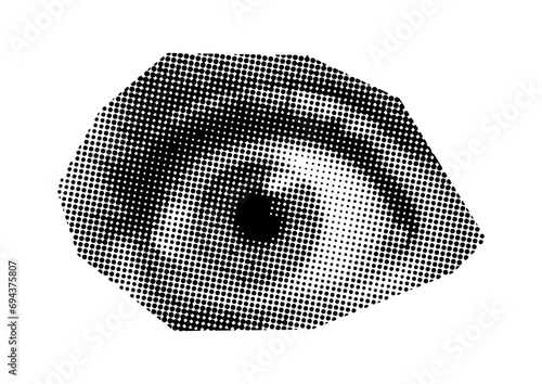 Punk y2k black and white collage elements. Scared eye on white background