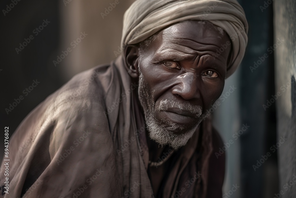 Poor beggar homeless man on a city street. The social problem of hunger and unemployment. AI generated. Poor beggar homeless man on a city street. The social problem of hunger and unemployment. AI generated.