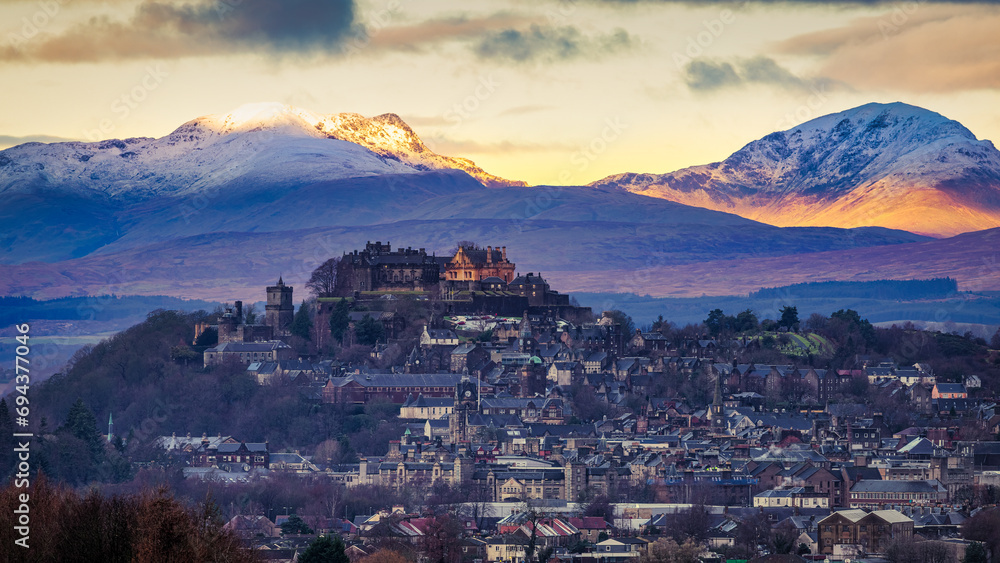 Stirling Castle with the mountains behind