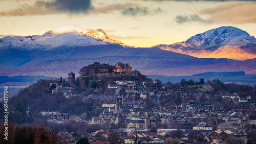 Stirling Castle with the mountains behind photo