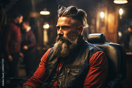 Fototapete Hairdressing salon barbershop for men's beard care, beautiful stylish hipster haircut
