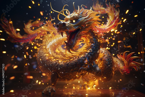 majestic golden Chinese dragon, elegantly celebrating the Chinese New Year. photo