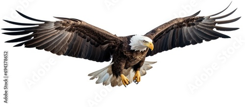 Flying adult bald eagle photo