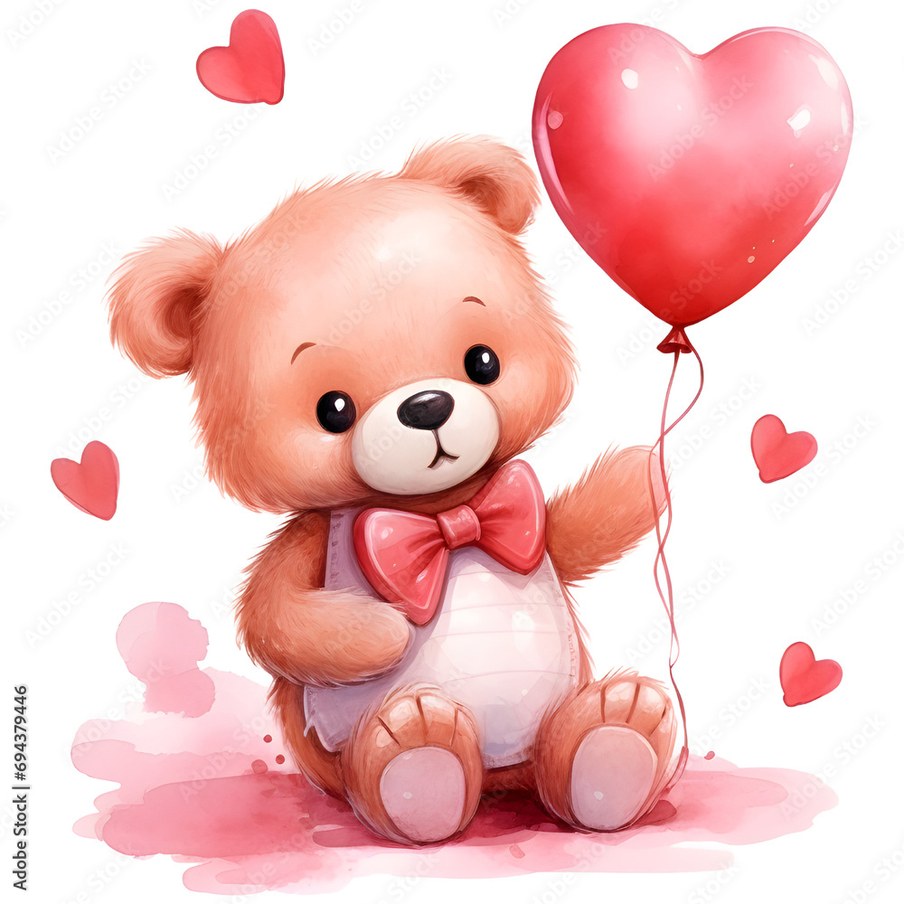 watercolor teddy bear with heart valentine day. watercolor teddy bear with heart valentine day.