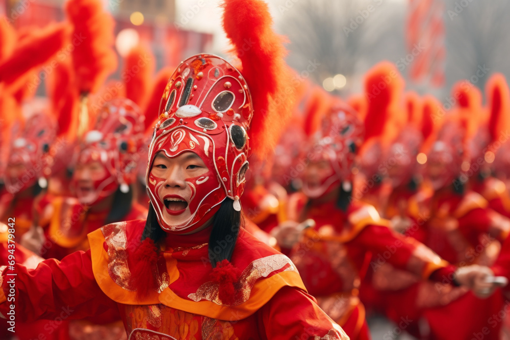 Fototapeta premium Festive china newyear parades and vibrant musical performances are common activities in communities.
