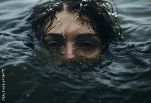 Close up of a woman is drowning in a stream, somber mood  © 1by1step