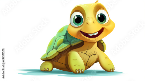 3d Illustration of a baby tortoise or turtle cartoon with a smile, cartoon isolated on white background photo