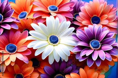 Vivid gerbera daisies burst with energy  their lively hues punctuating the serene canvas.  