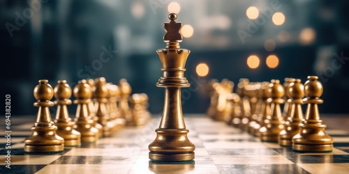 King chess standing on chess board. Business planning, strategy and leadership concept. Generative AI 