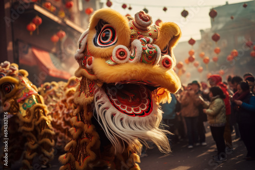 .Chinese people Engaging in the dragon and lion dances is a lively and symbolic tradition during Chinese New Year.