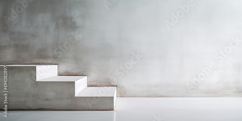 Minimal style white concrete stairs and wall from the side, with copy space, symbolizing success.