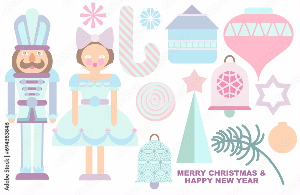 New Year, Merry Christmas - seasonal collection of isolated graphic, cartoon elements on a white background in pastel colors. Hand drawn digital illustration New Year, Merry Christmas - seasonal collection of isolated graphic, cartoon elements on a white background in pastel colors. Hand drawn digital illustration