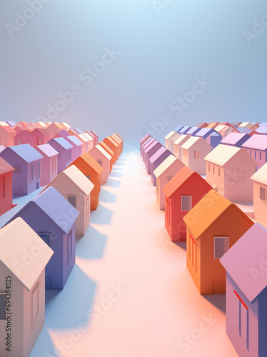 abstract row 3d isometric colorful houses homes