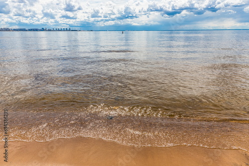 The shore of the Gulf of Finland in the Park of the 300th anniversary of St. Petersburg, Russia photo