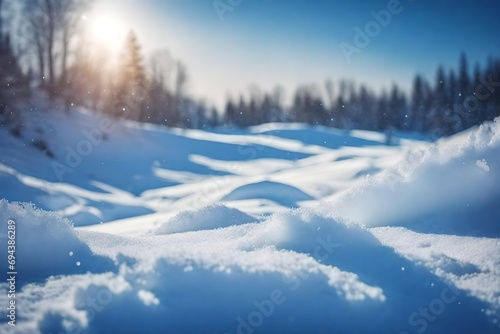 Gorgeous ultrawide background photo of snowdrifts covered with gentle snowfall.