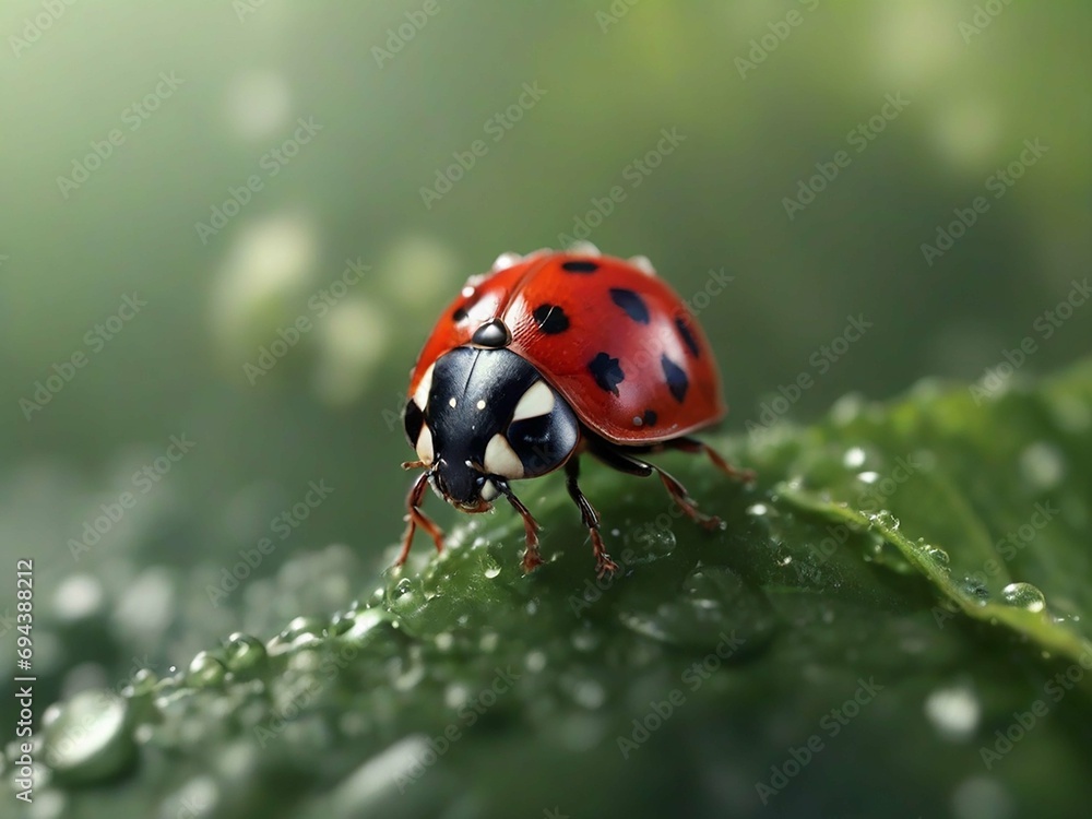 Red Ladybug on a flower. Generative Ai