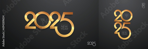 Happy new year 2025. Typography logo design of 2025 new year with golden number