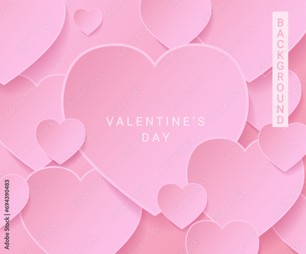 Pastel rose pink banner,poster,card for Valentine's day.Backdrop for cosmetic product display.Background from hearts.Template for flyer,greeting, invitation,web for february 14.Vector in paper style.