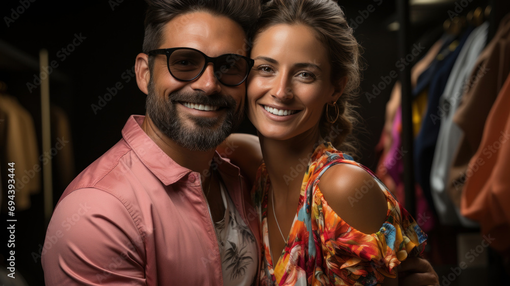 a Brazilian couple in their 30s with surprised expressions and are dressed in summer clothes a Brazilian couple in their 30s with surprised expressions and are dressed in summer clothes