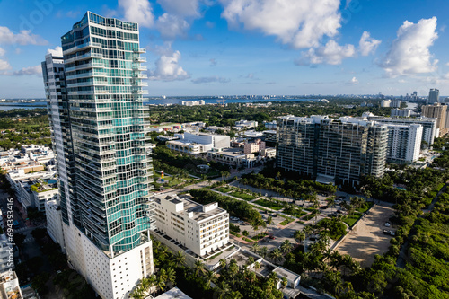 Miami Beach, Florida, USA - Aerial view of The Setai and other hotels near South Beach