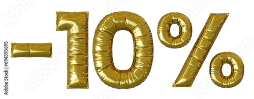 10 % percent foil balloon discount sign, realistic 3d render, mylar balloon , special price offer