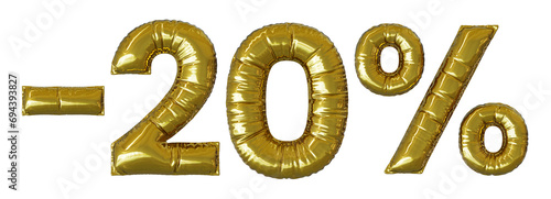 20 % percent foil balloon discount sign, realistic 3d render, mylar balloon , special price offer	