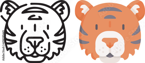 Vector illustration of animal faces. lineal and color with cute style.