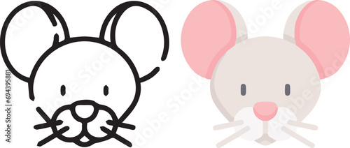 Vector illustration of animal faces. lineal and color with cute style.