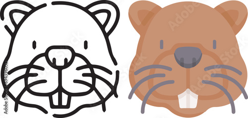 Vector illustration of animal faces. lineal and color with cute style.