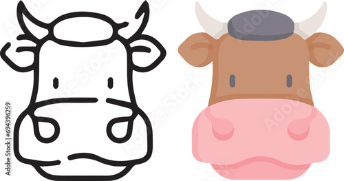 Vector illustration of animal faces. lineal and color with cute style.