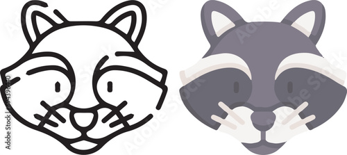 Vector illustration of animal faces. lineal and color with cute style.