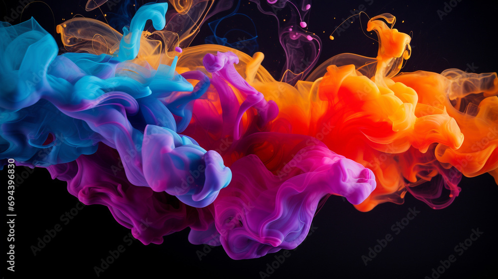 Abstract Ethereal Motion with Multi Colored Patterns and Petal-Like Smoke
