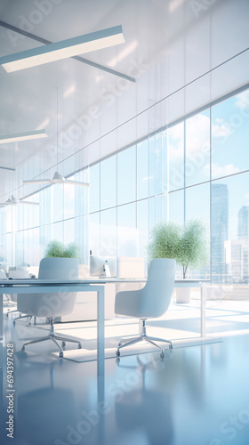 An Ethereal Office Space Blurred, Open, with Abstract Light Bokeh for Creative Design © Saran