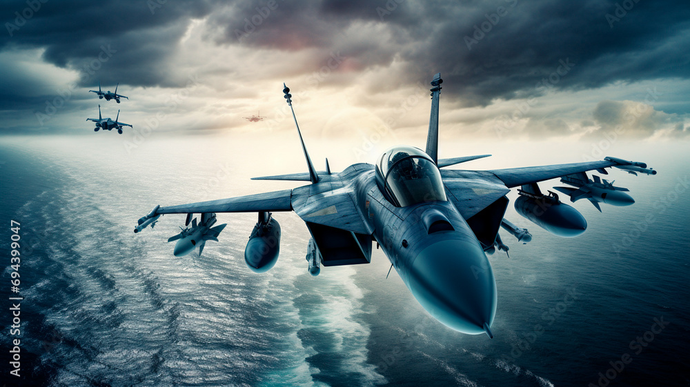 Naklejka premium military fighter plane in the sky