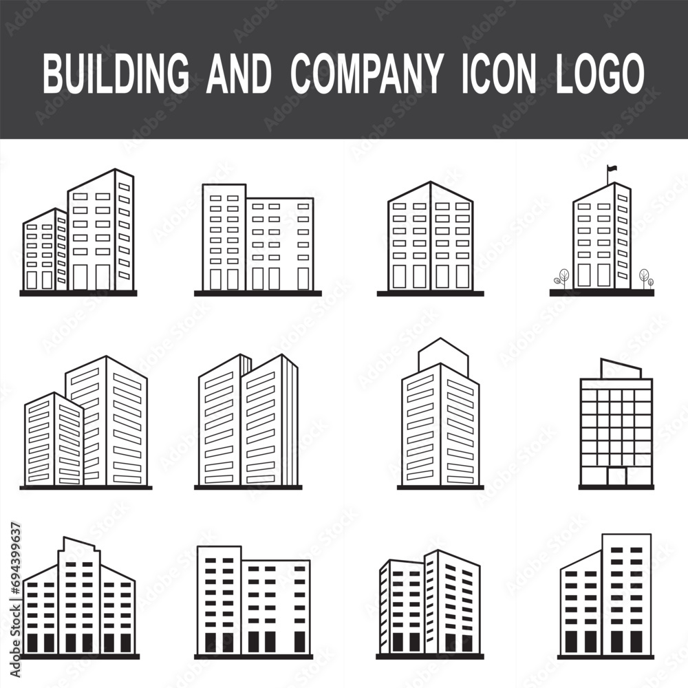 Buildings line icon set, company line icon set. Set of building icons. City, Real estate, Architecture buildings, Hospital, town house, museum icons. corporate house line icon. Vector illustration.