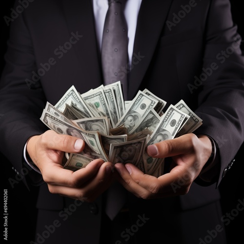  Closeup shot business person hands dealing with money.