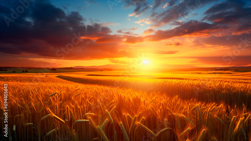 field of wheat with sunset