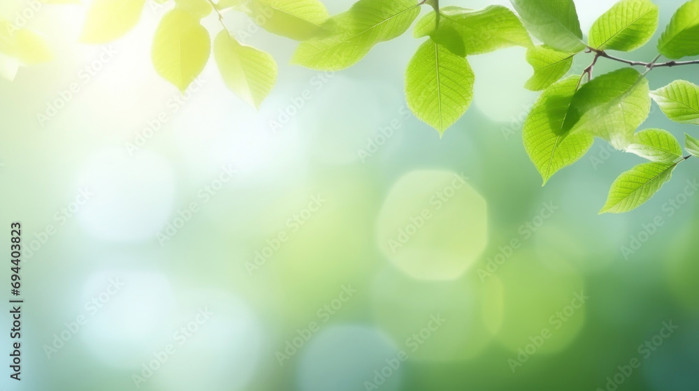 Spring background, green tree leaves on blurred background. Ai Generative. Spring background, green tree leaves on blurred background. Ai Generative.