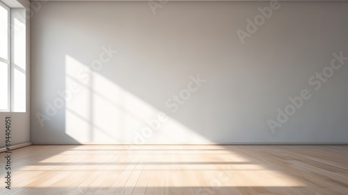 Empty room on sunny day, Gray wall background. Ai Generative. © Santy Hong