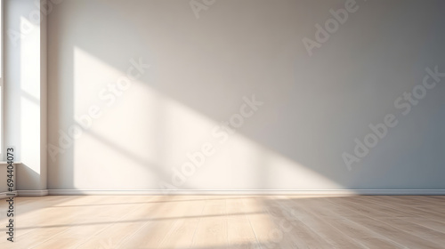 Empty room on sunny day, Gray wall background. Ai Generative.