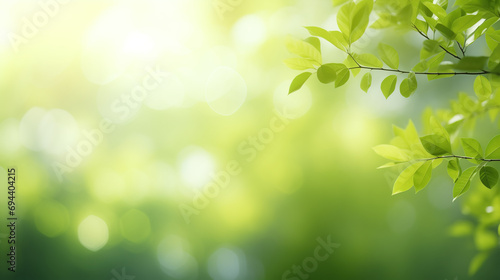 Green leaves on a sunny day and bokeh background. Generative AI
