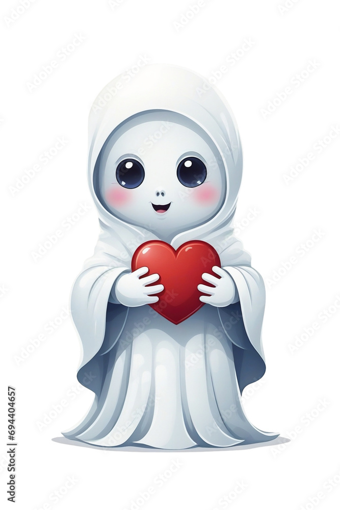 ghost with red heart artwork for lovers on white background ghost with red heart artwork for lovers on white background