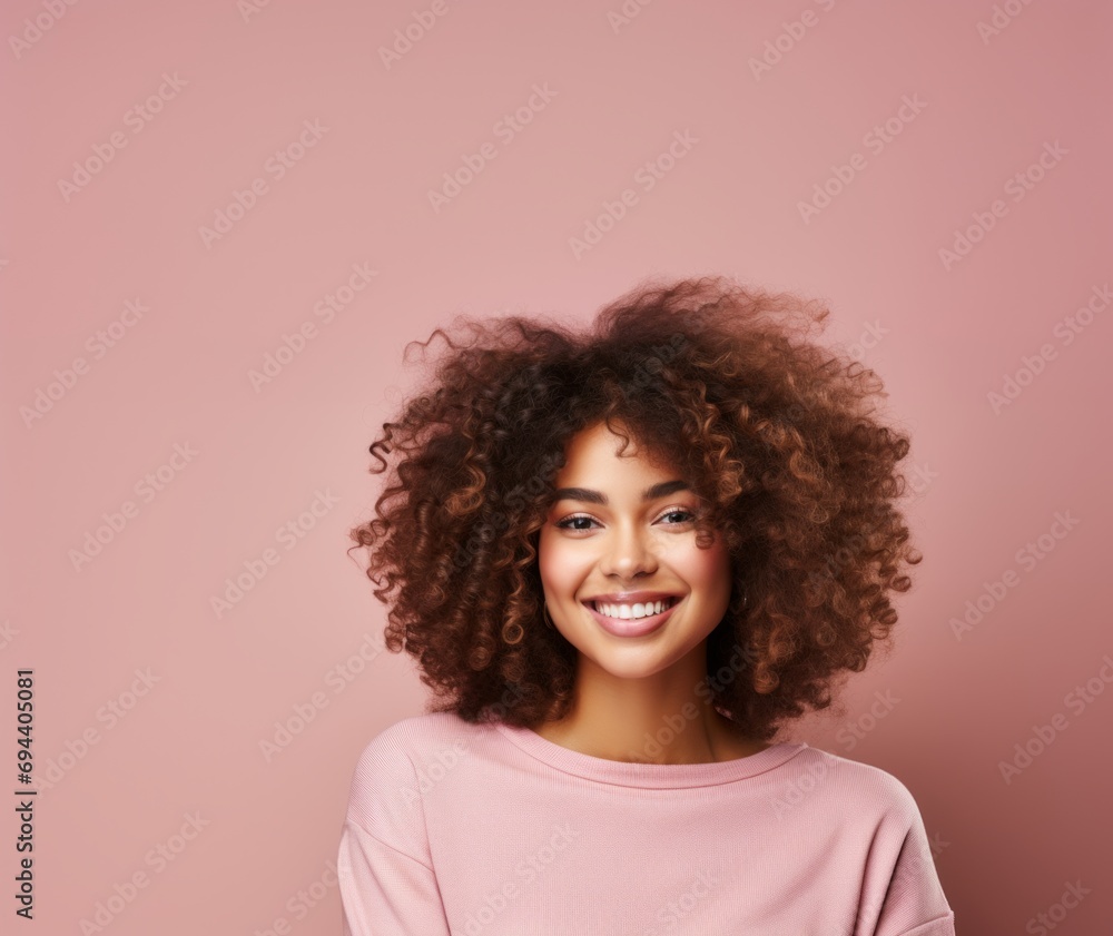 young smiling american women on a pink background young smiling american women on a pink background