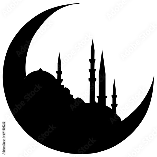 Islamic background vector perfect for Ramadan, Kandil, Laylat al-Qadr, or Kadir Gecesi themes. Mosque inside a Crescent.
