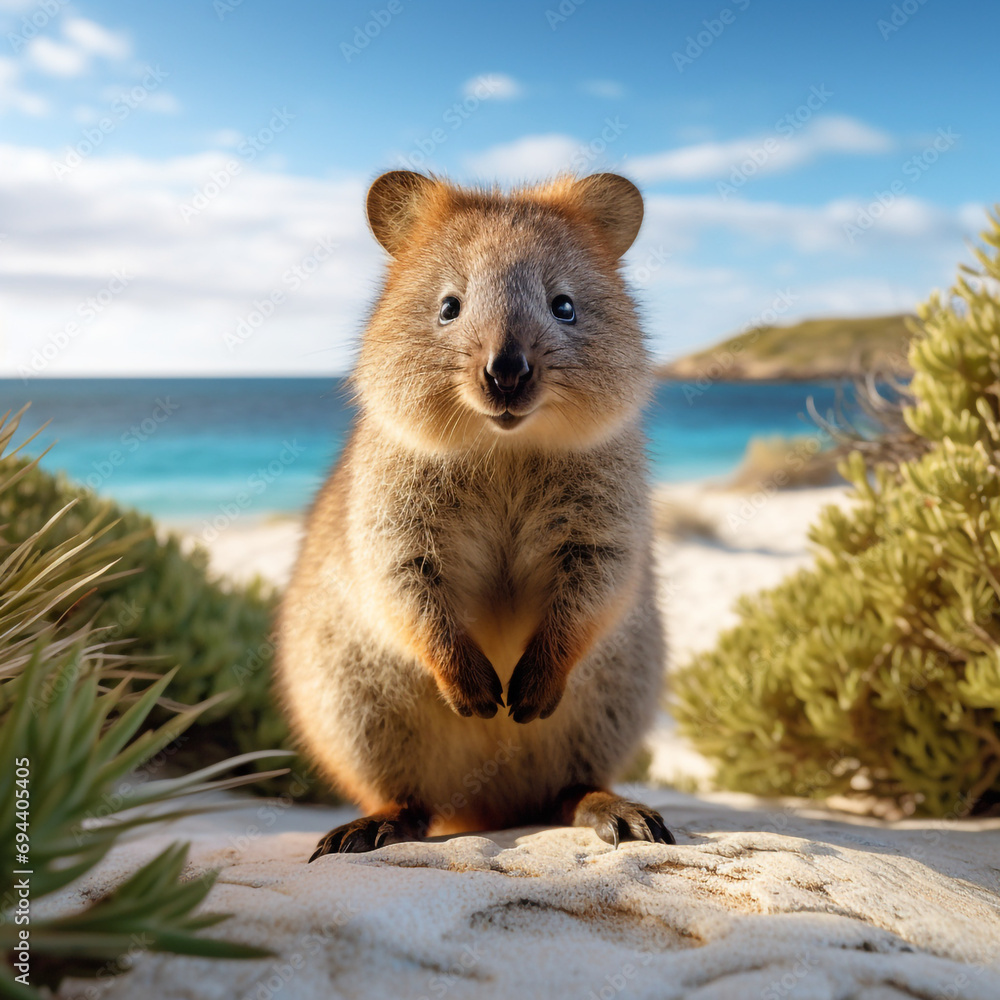 In the midst of coastal vegetation, a quokka sits at ease created with Generative Ai In the midst of coastal vegetation, a quokka sits at ease created with Generative Ai